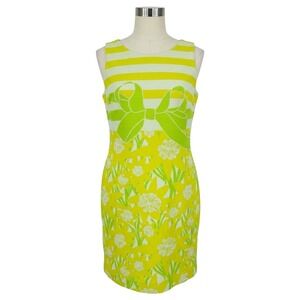 Lilly Pulitzer Womens Sheath Dress Floral Stripe Bow Yellow Green Size 2 *flaw‎